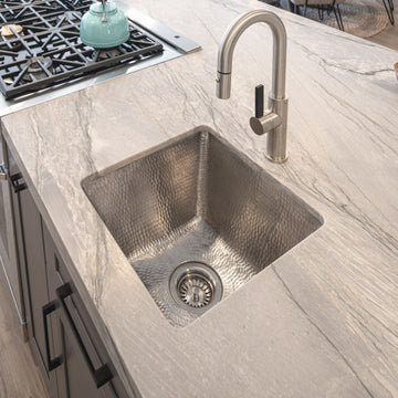 17" Large Square Hammered Copper Bar/Prep Sink, Nickel