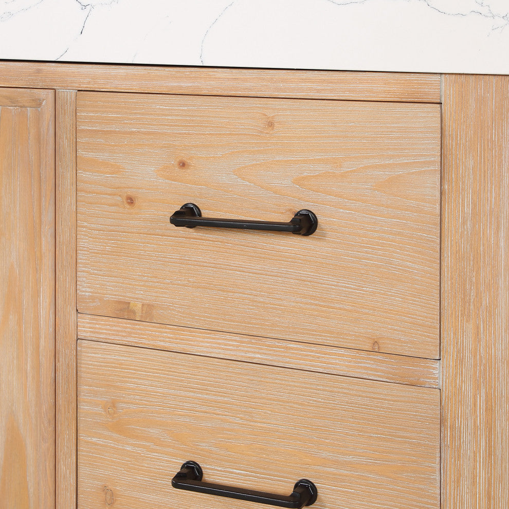 Leon Bath Vanity With Composite Stone Top, Fir Wood Brown, 84", With Mirror