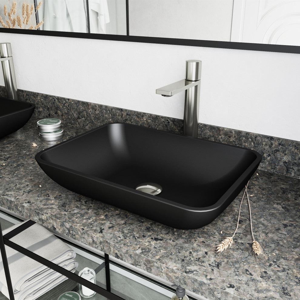 Sottile 18"L x 13"W Glass Vessel Sink and Gotham 12"H Faucet Set