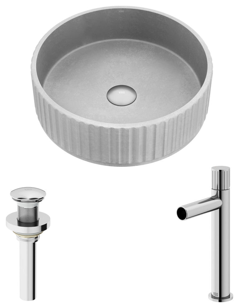 Windsor 16"L x 16"W Concrete Vessel Sink and Ashford 11"H Faucet Set