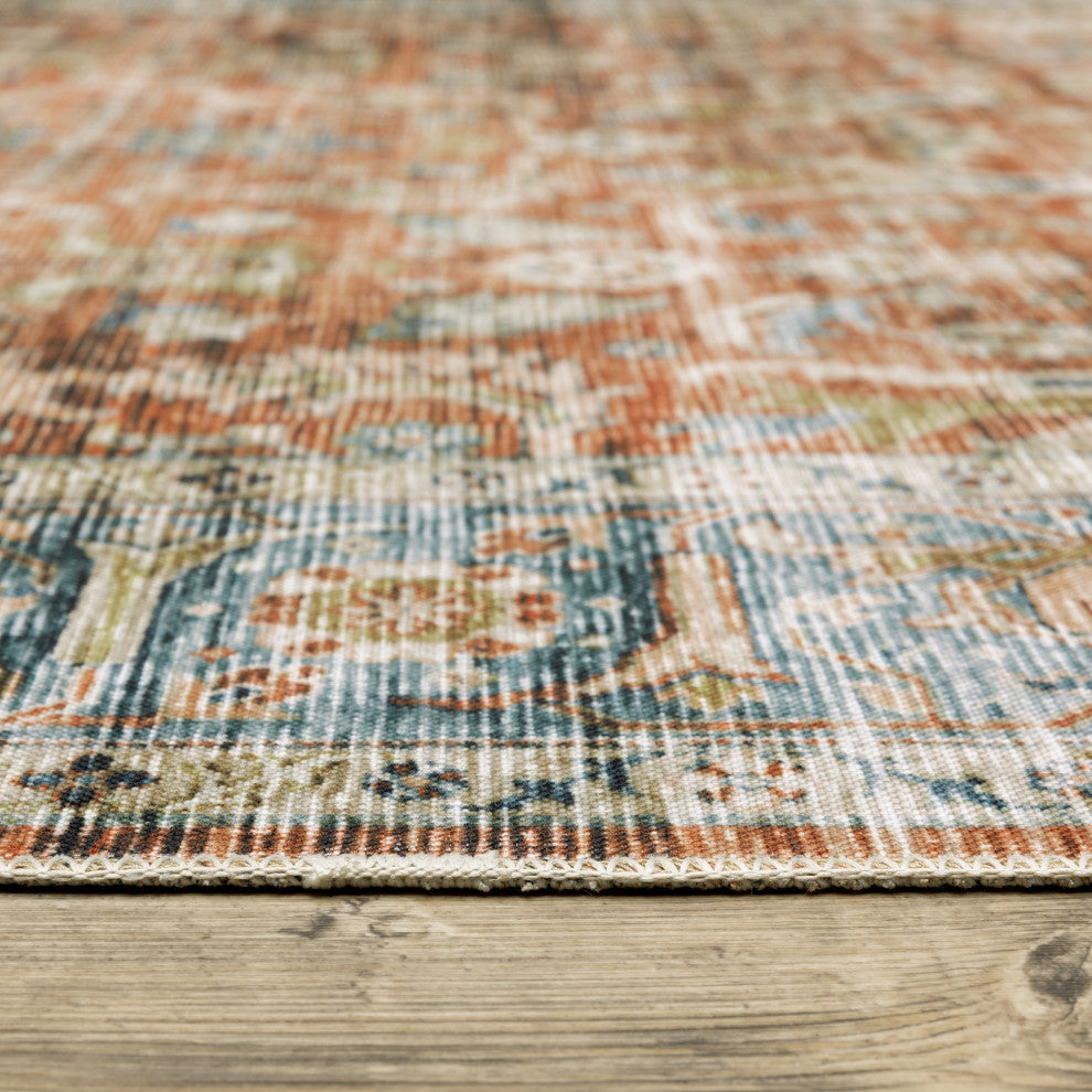 Celestia Machine Washable Vintage Indoor Area Rug, Rust, 5'x7'