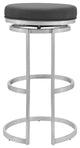 Benzara BM245974 26" Gray Leather and Brushed Stainless Steel Swivel Bar Stool