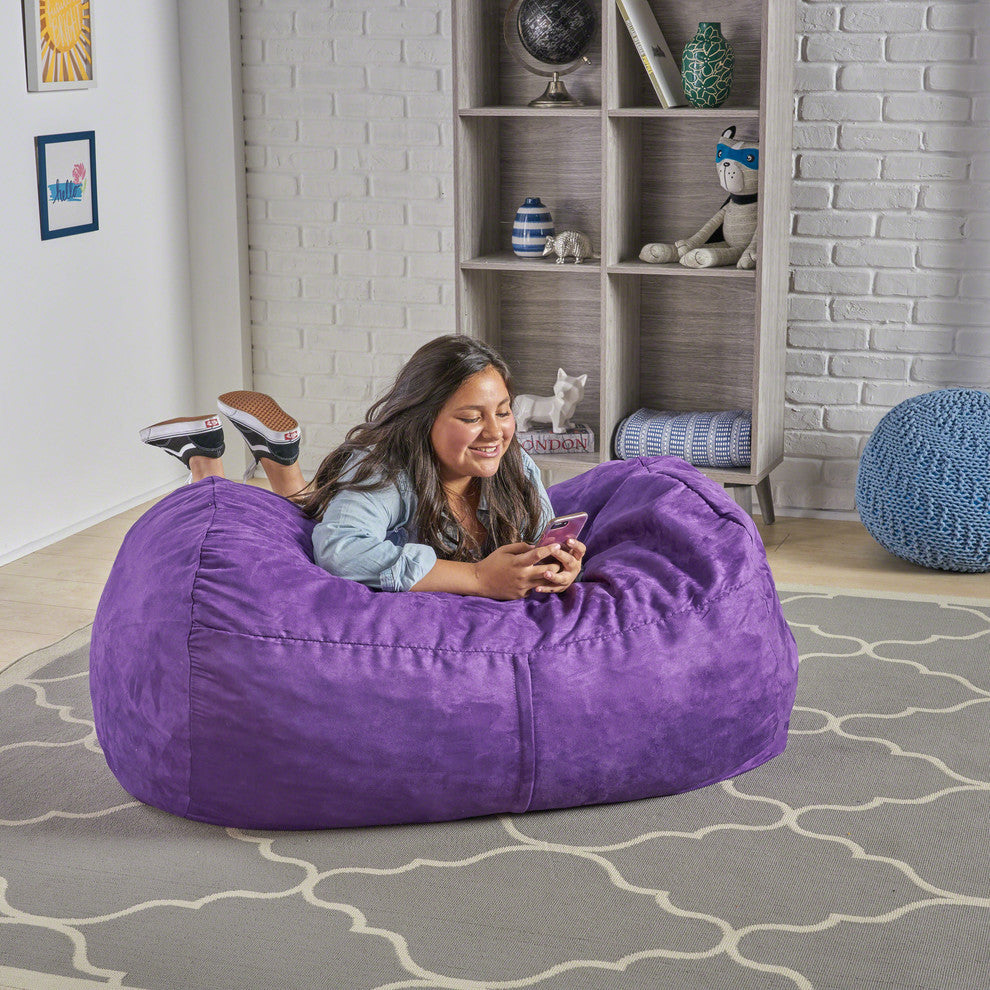 GDF Studio Cassell Purple Fabric 4-Foot Lounge Beanbag Chair