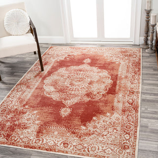 Rosalia Cottage Medallion Area Rug, Peach/Ivory, 4x6