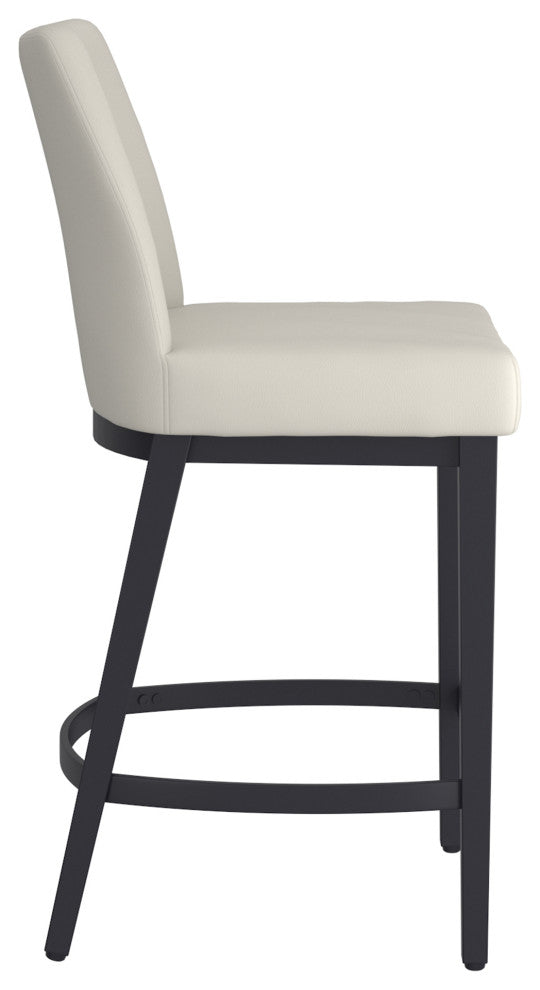 Modern Faux Leather and Metal 26" Counter Stool, Set of 2, Beige and Black