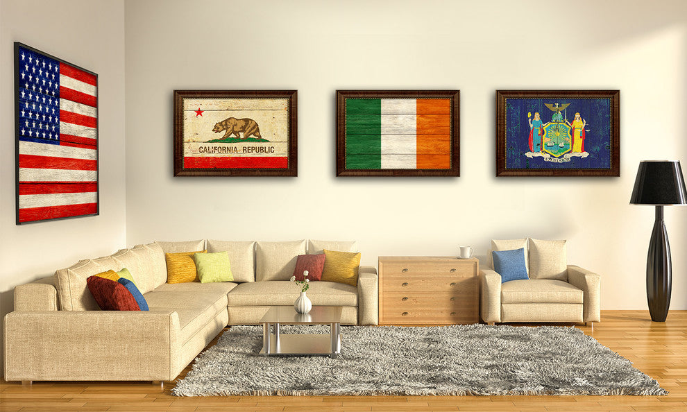 Israel Country Textured Flag Print With Brown Gold Frame, 23"X33"