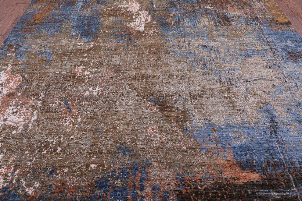 9' 2" X 12' 3" Hand Knotted Abstract Wool and Silk Rug Q8864