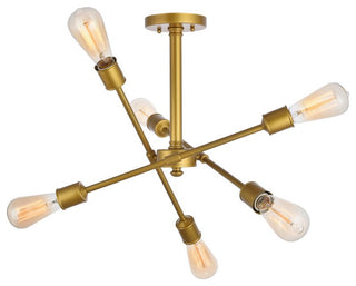 Midcentury Modern Brass 6-Light <br>Flush Mount