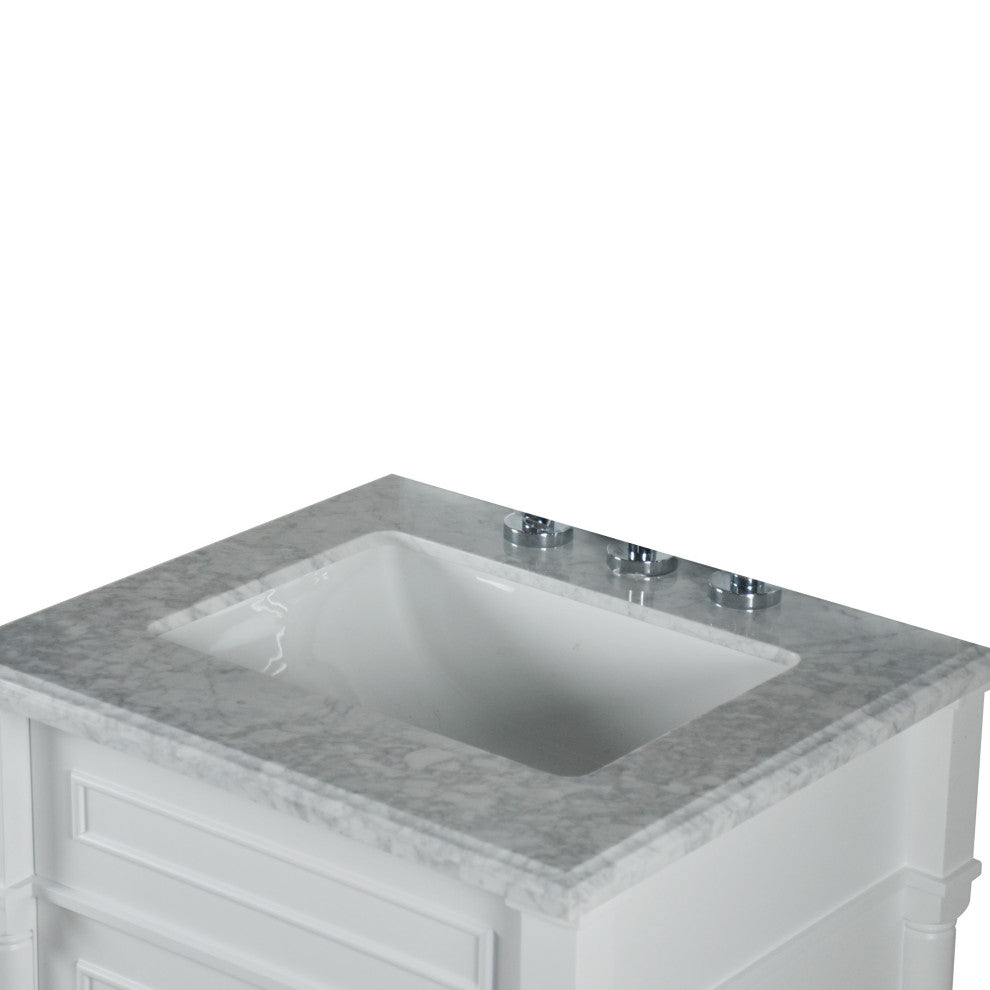 24" Single Vanity, White With White Carrara Marble Top