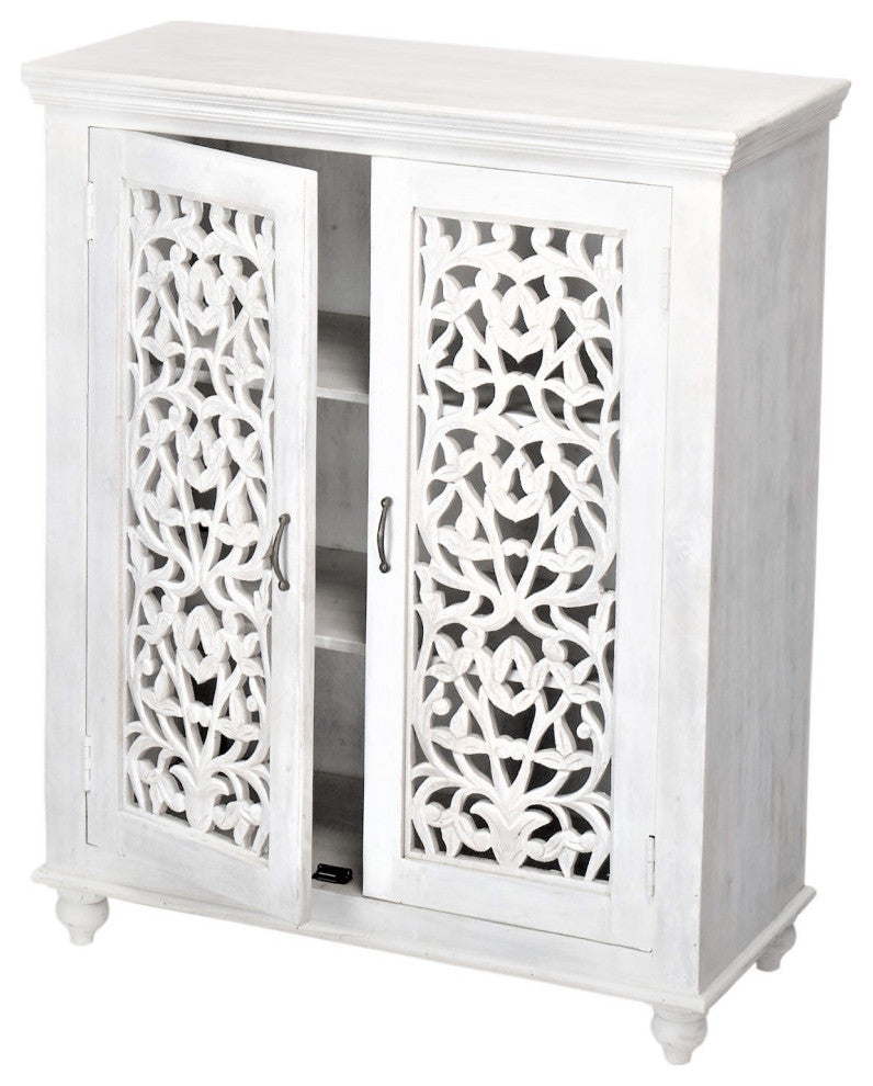 80" White Sideboard Hand Carved Buffet Storage Solution Luna Collection