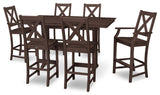 Braxton 7-Piece Farmhouse Trestle Bar Set, Mahogany