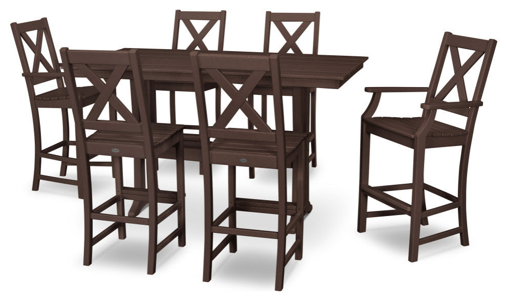 Braxton 7-Piece Farmhouse Trestle Bar Set, Mahogany