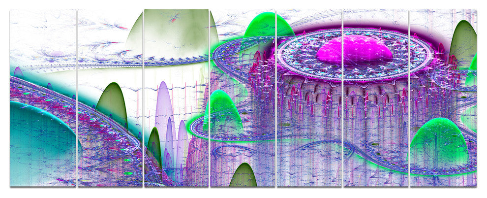 Purple Fractal Infinite World, Abstract Art on Canvas, 83"x32", 7 Panels