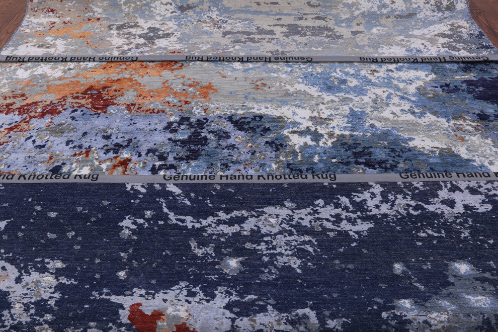 9' 0" X 12' 2" Wool and Silk Hand Knotted Modern Rug Q7195