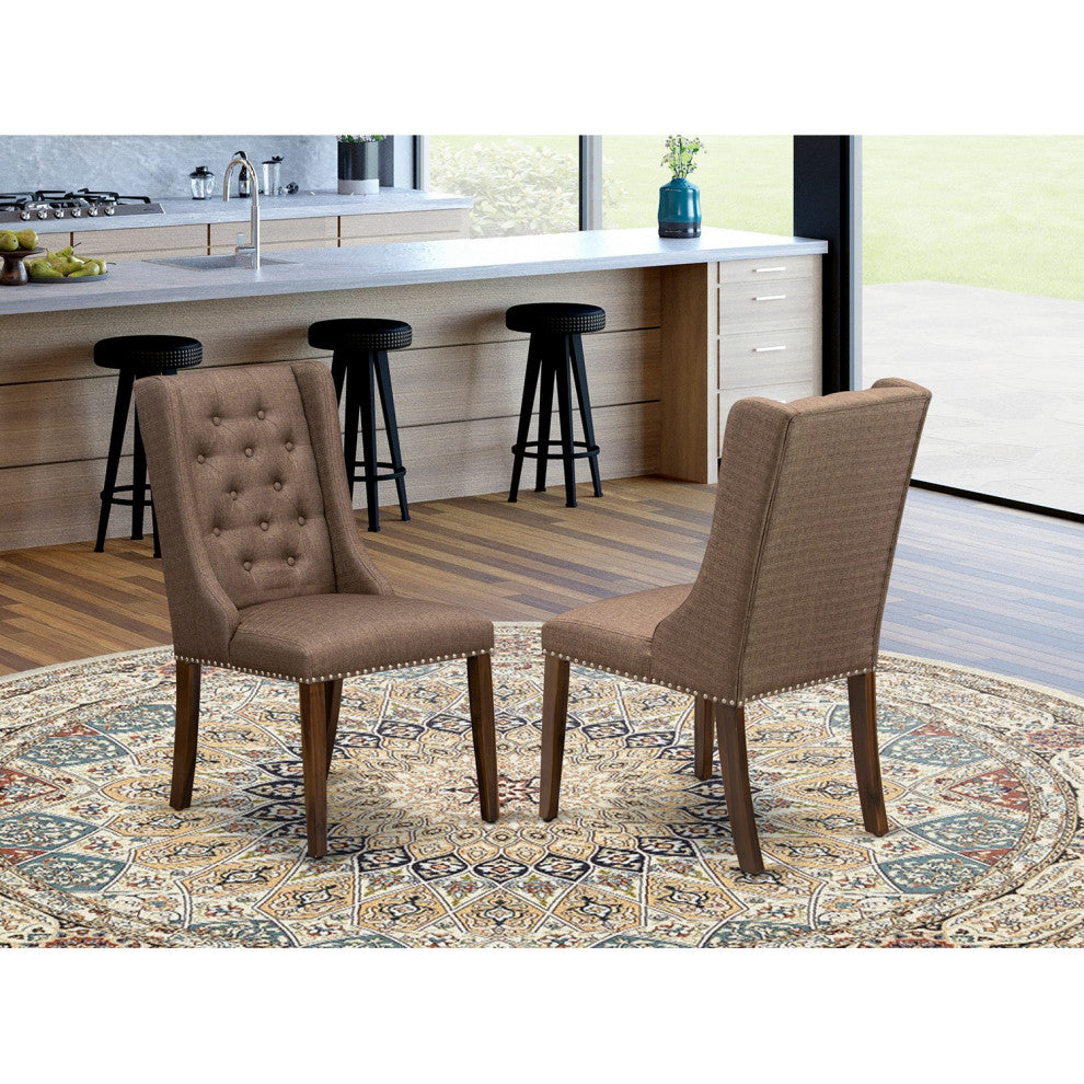 Dining Chairs, Brown Parson Chairs, Antique Walnut Wood Legs,Set of 2