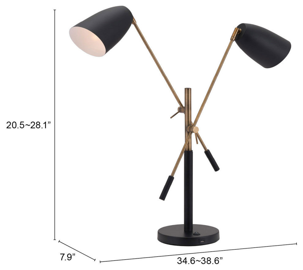 Table Lamp, Steel Metal, Black, Brass, Kitchen Lounge Bistro Lobby Hospitality
