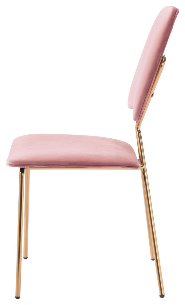 Dining Chair, Set of 2, Steel Metal, Fabric, Pink, Gold, Bar Kitchen Pub Bistro