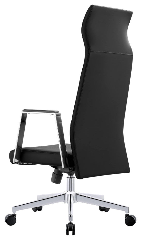 LeisureMod Aleen High-Back Leather Office Chair With Swivel and Tilt, Black