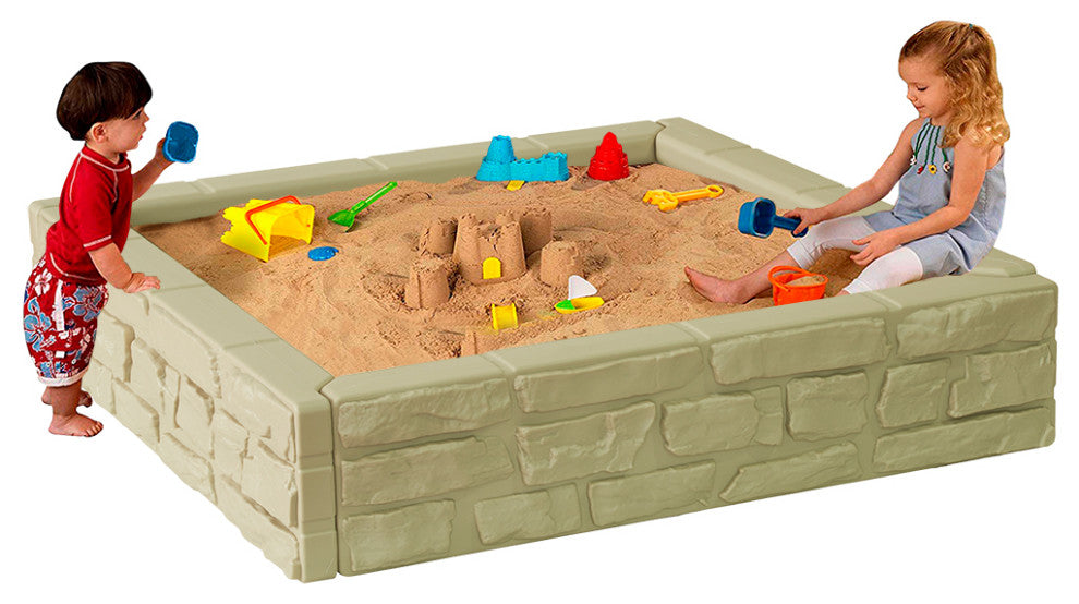 Modern Home 4ft x 4ft All Weather Stone Outdoor Sandbox Kit w/Cover - Sand Play
