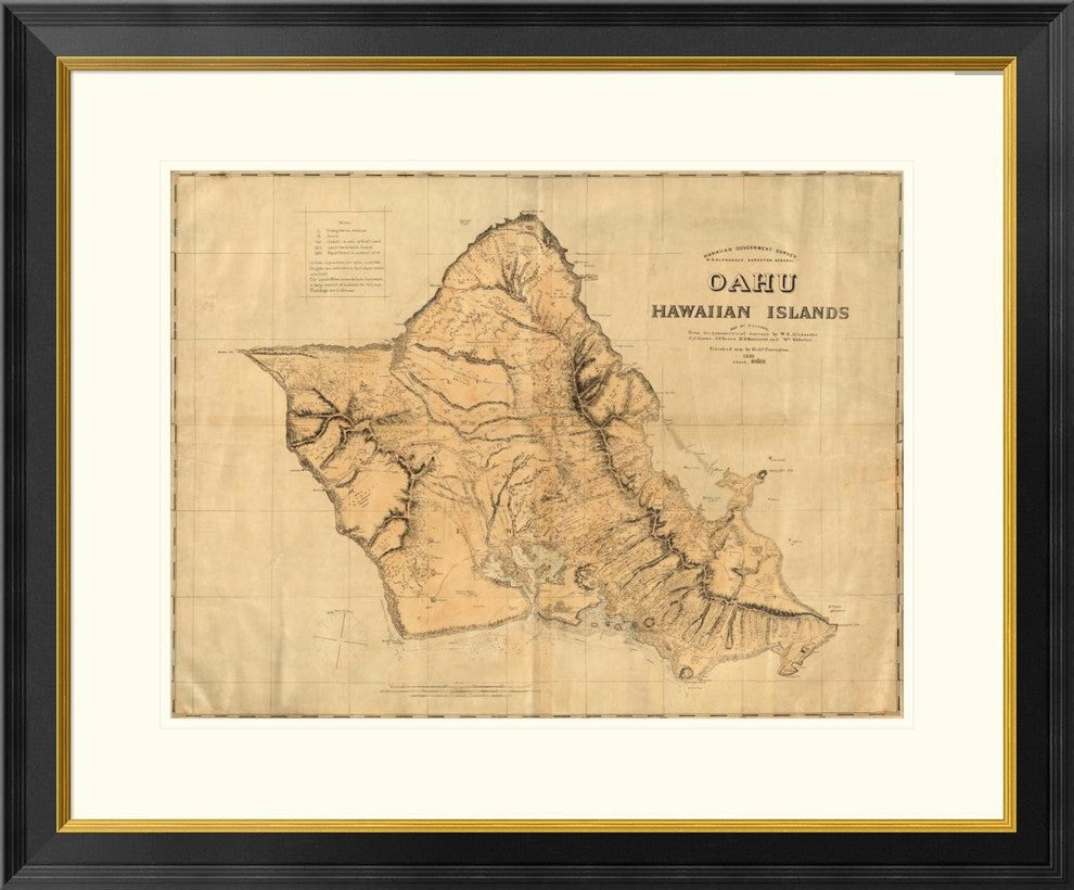 "Oahu, Hawaiian Islands, 1881"  by Hawaiian Government Survey, 32x27"