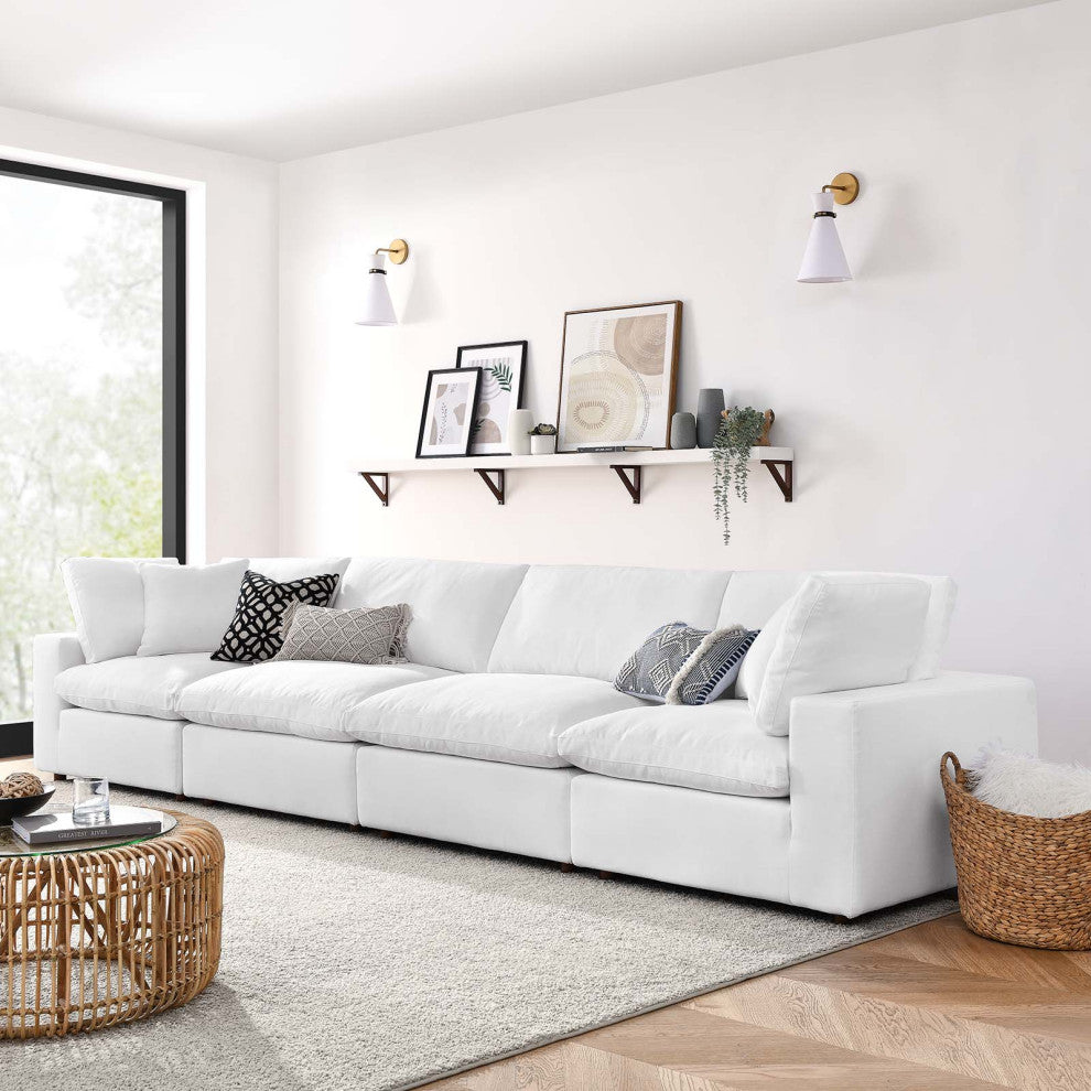 Commix Down Filled Overstuffed 4-Piece Sectional Sofa Set, Pure White
