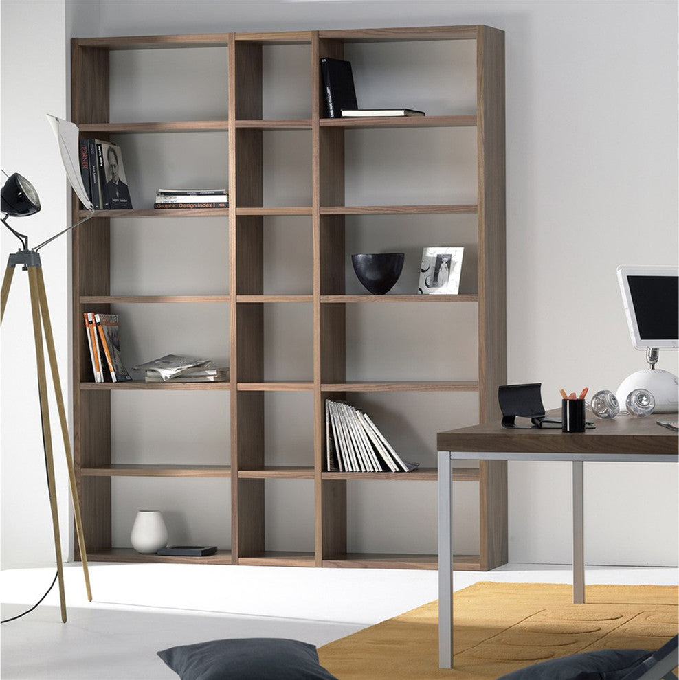 Modern Modular Thick Large Book And Display Shelves, Natural Walnut