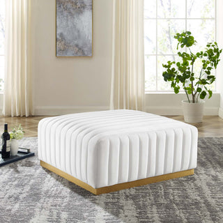 Conjure Channel Tufted Velvet Ottoman, Gold White