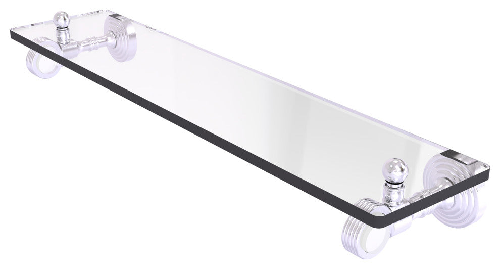 Pacific Grove 16" Glass Shelf with Groovy Accents, Satin Chrome
