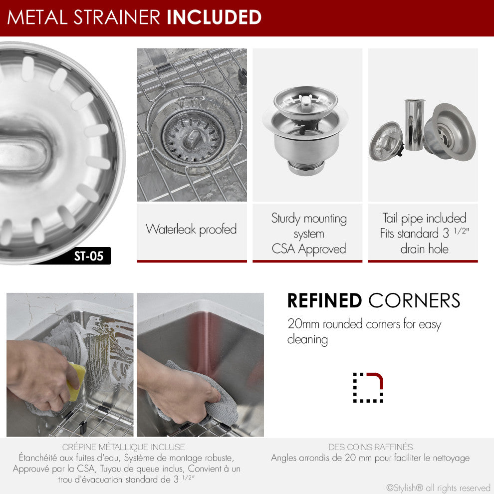 STYLISH Dual-Mount 31" Stainless Steel Single-Bowl Kitchen Sink