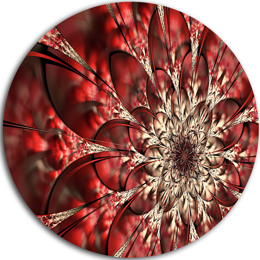 Red Symmetrical Flowers Pattern, Floral Round Wall Art, 11"