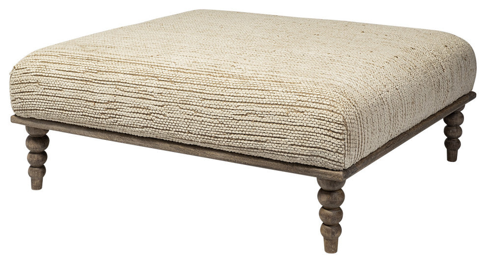 42" Cream and Brown Upholstered Cotton Blend Bench