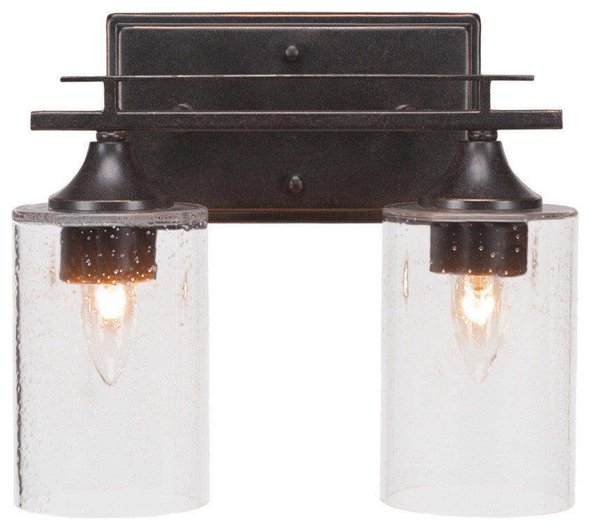 Uptowne 2-Light Bath Bar, Dark Granite/Clear Bubble