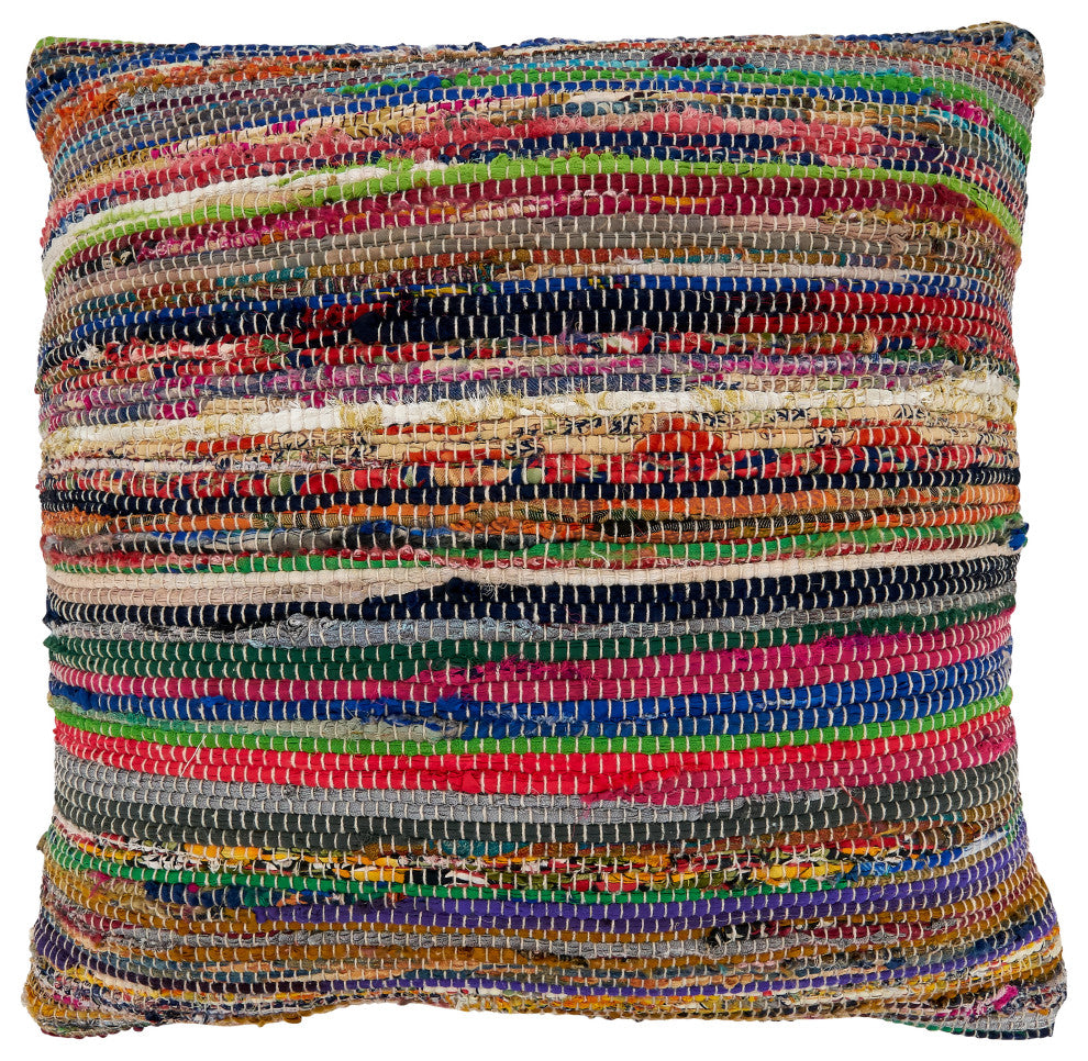Chindi Throw Pillow With Multi-Colored Design, Multi, 22", Poly Filled