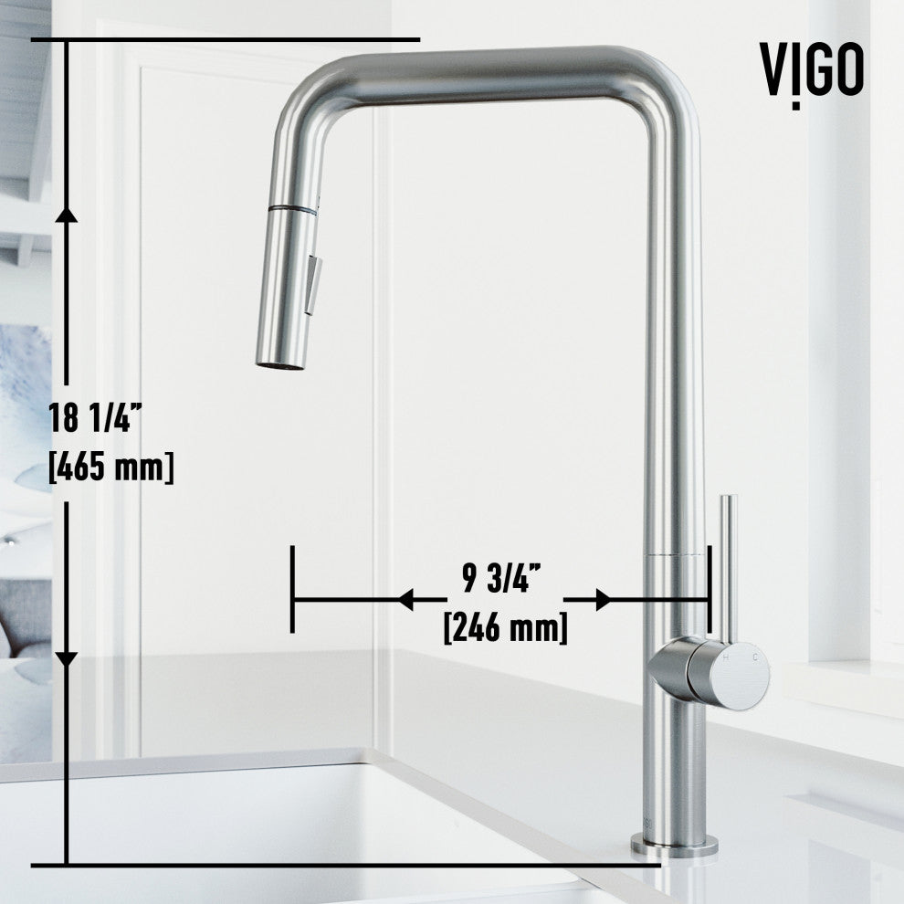VIGO Parsons 18" H Single Handle Pull-Down Sprayer Kitchen Faucet, Stainless Steel, Without Extras