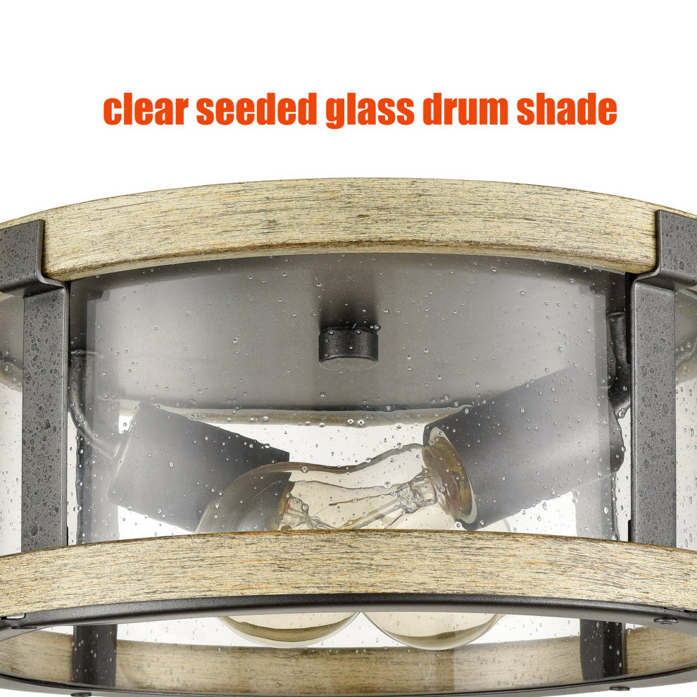 Farmhouse Flush Mount Ceiling Light Seeded Glass Shades Drum 2-light