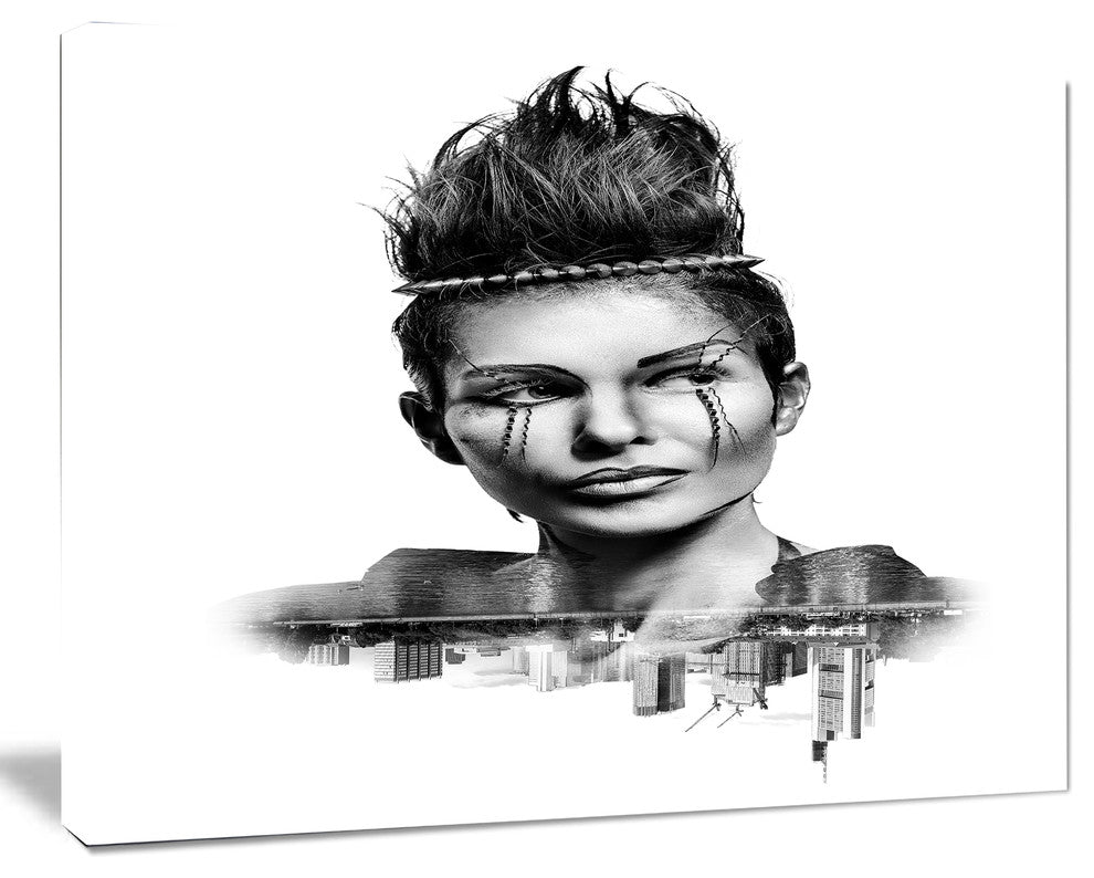 Double Exposure Woman With Hair, Portrait Canvas Art Print, 60"x28"