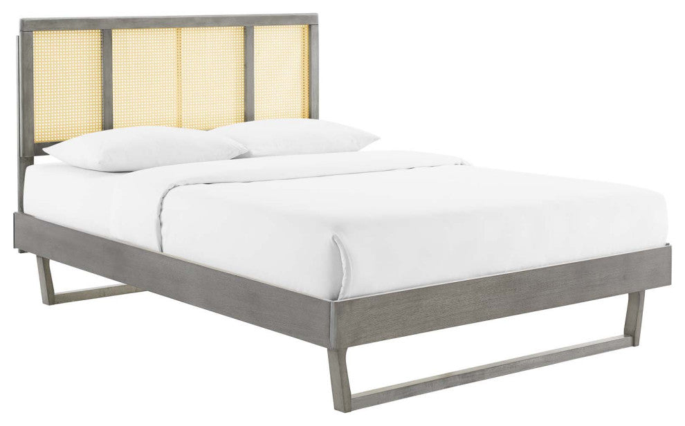 Kelsea Cane and Wood King Platform Bed With Angular Legs MOD-6697-GRY