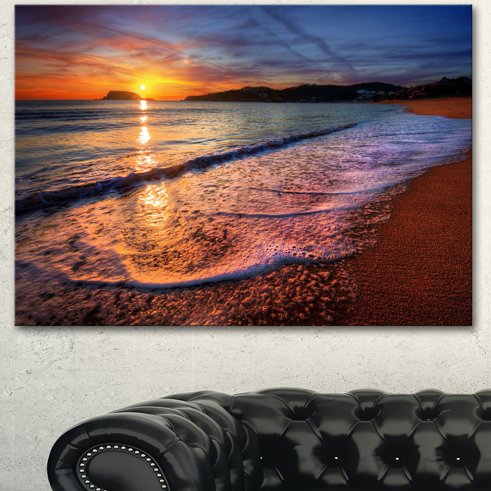 Foaming Waves at Beautiful Sunset, Seashore Canvas Art Print, 40"x30"