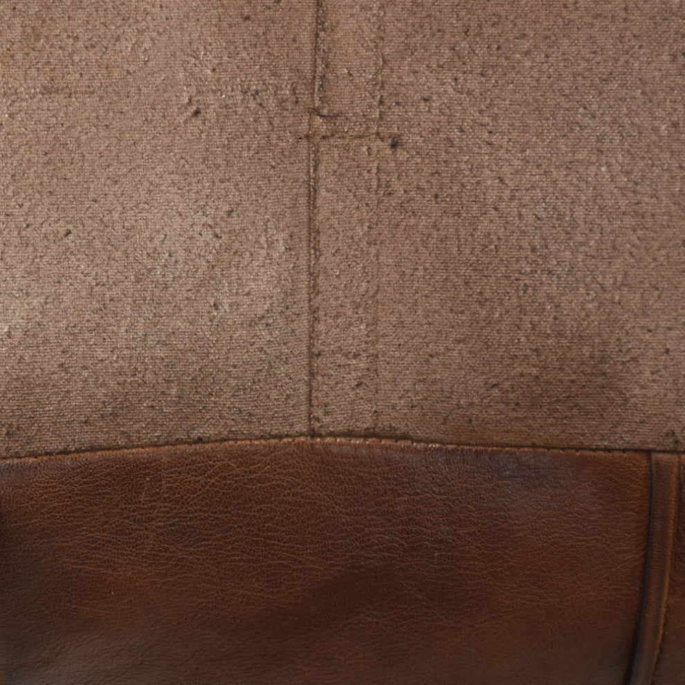 Pouf-Solid Handmade Leather Pouf (Recycled Foam with Fiber Fill), Brown, Square, 21x21x12