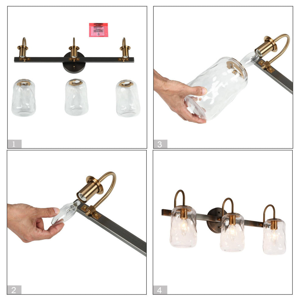 LNC Matte Black and Polished Gold Mason Jar Modern Wall Sconces, 3 Lights