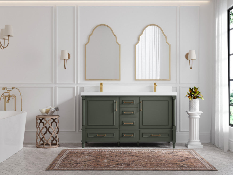 Aberdeen 60 Double Bathroom Vanity in Pewter Green 2" White Quartz