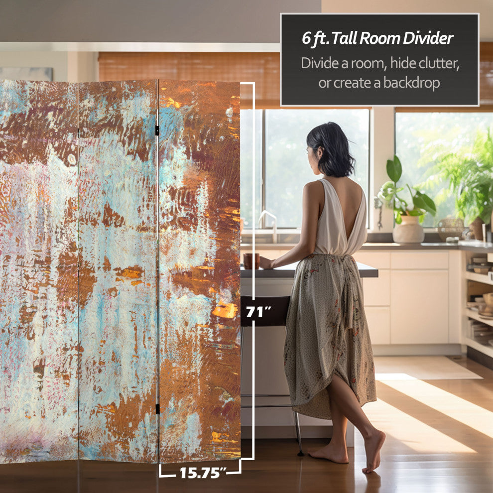 6' Tall Double Sided Rust Canvas Room Divider