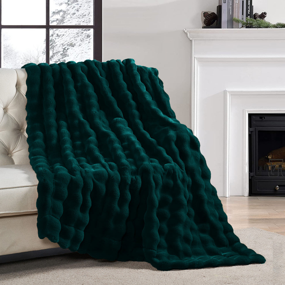 Textured Bubble Faux Fur Throw Blanket, Teal, 50"x60"