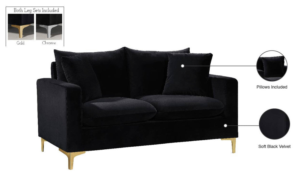 Naomi Velvet Upholstered Loveseat, Black