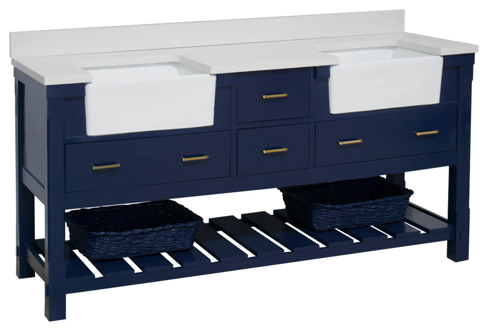 Charlotte 72" Bathroom Vanity, Royal Blue, Quartz