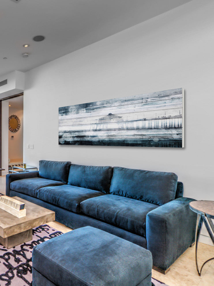 "Waterspotted Pier" Print on White Wood, 60"x20"
