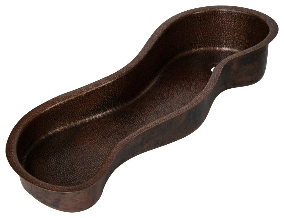 40" ZigZag Inclined Bottom Hammered Copper Bathroom Sink, 17 Gauge