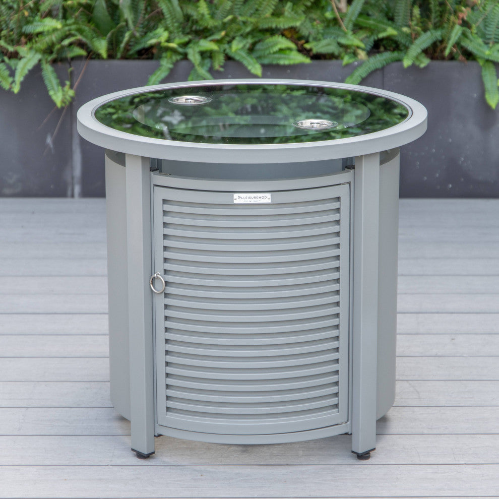 LeisureMod Walbrooke Patio Round Tank Holder With Slats Design, Gray