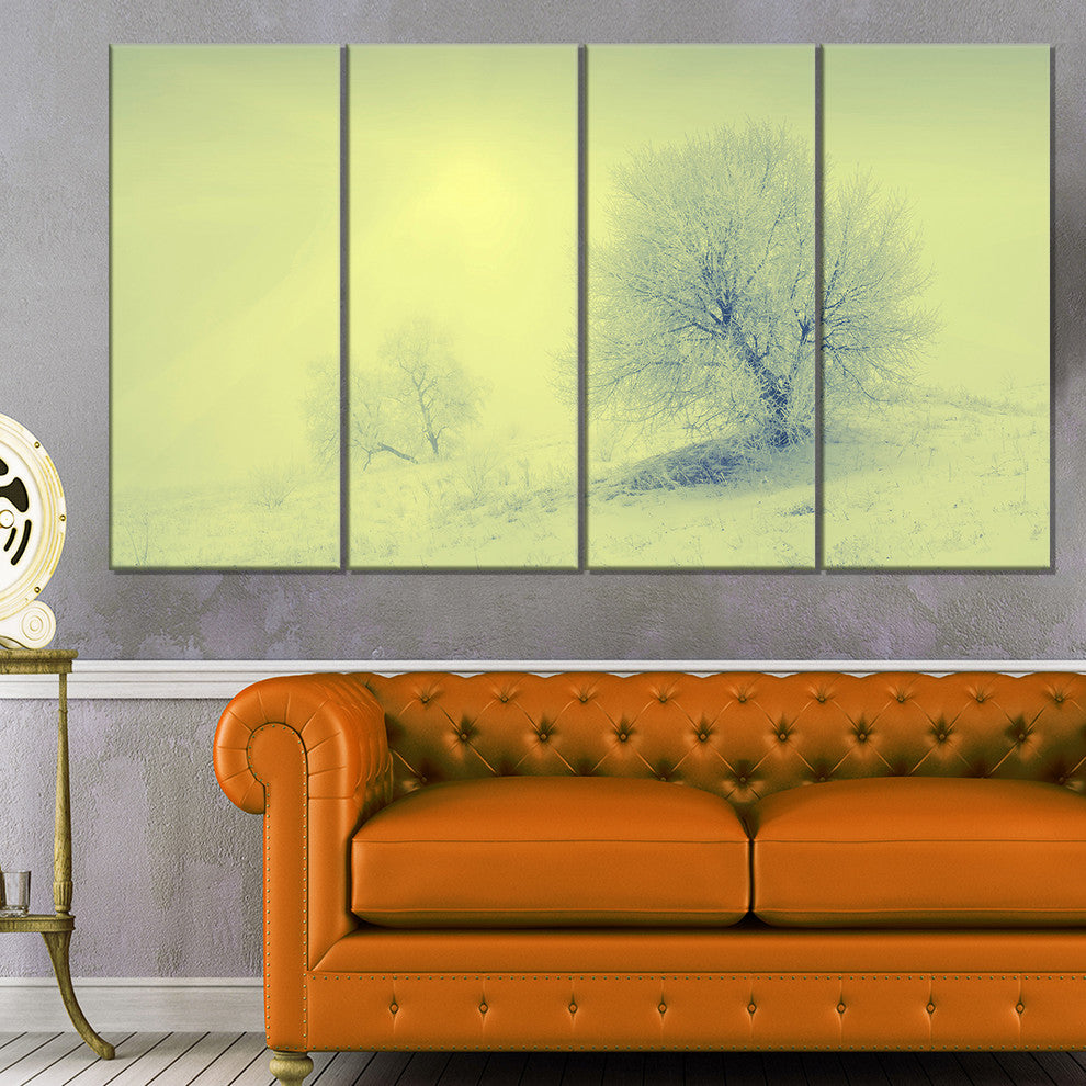 Beautiful Winter Snow Valley, Large Landscape Canvas Art, 48"x28", 4 Panels