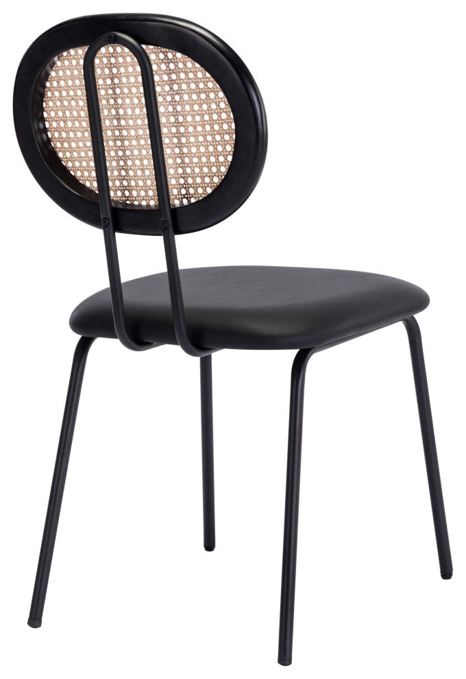 Rattan Cane Back Dining Chairs Set of 2, Black